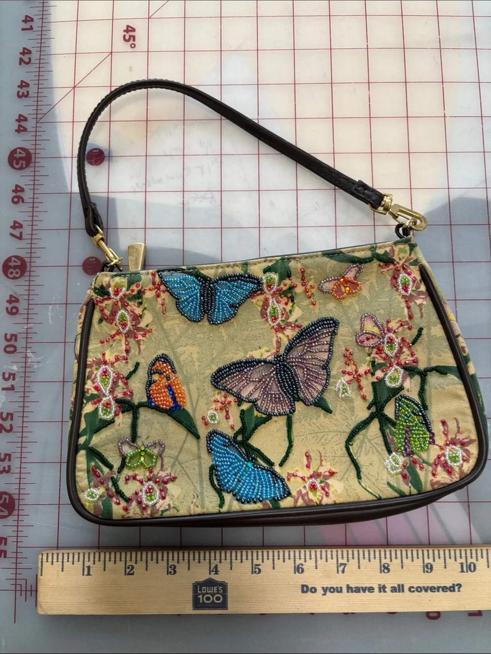 Beaded Butterfly Embroidered Wristlet Bag - Multicolor